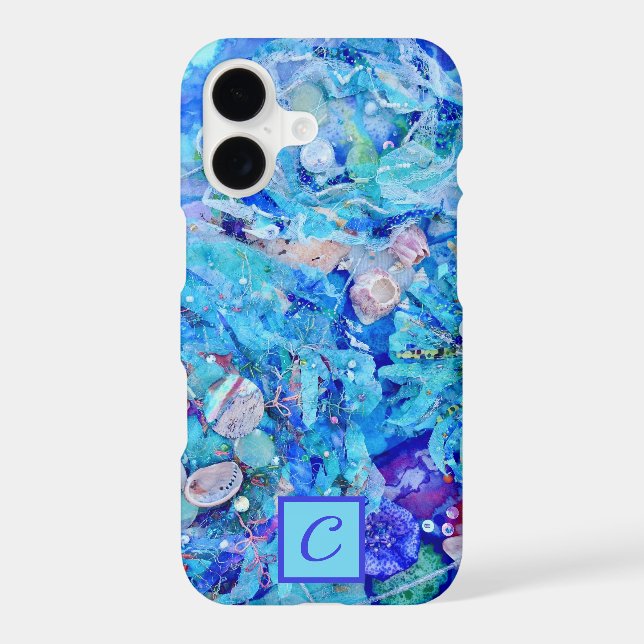 Turquoise Blue Underwater Monogram Textle Art (Back)