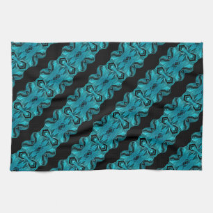 Turquoise Blue Unique Pattern/Stripes Tea Towel