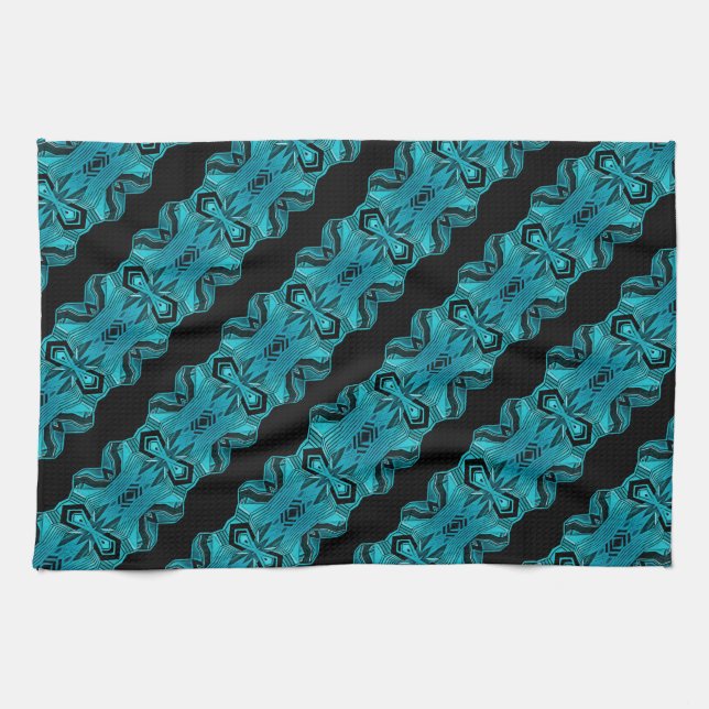 Turquoise Blue Unique Pattern/Stripes Tea Towel (Horizontal)