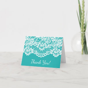 Turquoise Blue Vintage Lace Thank You Note Card