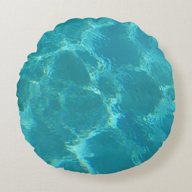 Turquoise Blue Water Round Accent Pillow (Front)