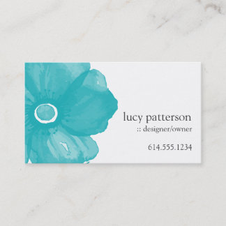 Turquoise Blue Watercolor Flower Business Cards