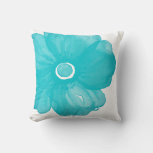 Turquoise Blue Watercolor Flower Pillow