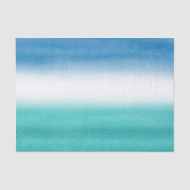 Turquoise Blue Watercolor Ombre Tissue Paper (Front)