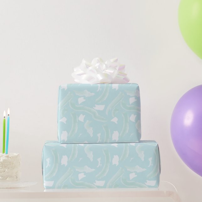 Turquoise Blue Watercolor Paint Strokes Gift Wrapping Paper (Party Gifts)