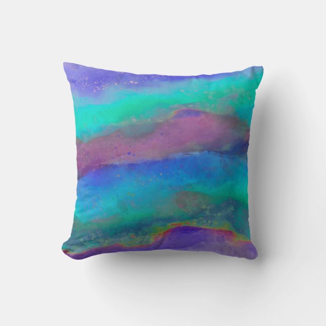 turquoise blue watercolor painted design abstract cushion (Front)