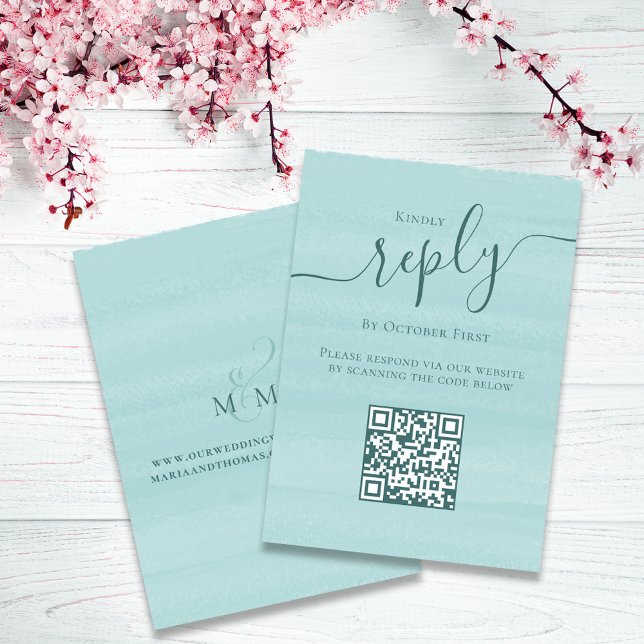 Turquoise Blue Watercolor Wedding RSVP  Enclosure Card (Turquoise blue wedding reply card.)