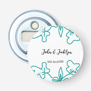 Turquoise blue wedding couple name date flstylish bottle opener