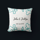 Turquoise blue wedding couple name date flstylish  cushion<br><div class="desc">Qr codes designs simple templates</div>