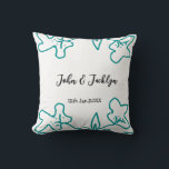 Turquoise blue wedding couple name date flstylish  cushion<br><div class="desc">Qr codes designs simple templates</div>