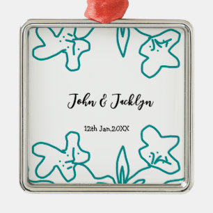 Turquoise blue wedding couple name date flstylish metal tree decoration