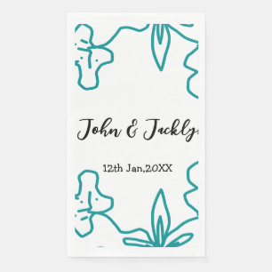 Turquoise blue wedding couple name date flstylish napkin