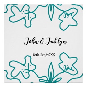 Turquoise blue wedding couple name date flstylish poster