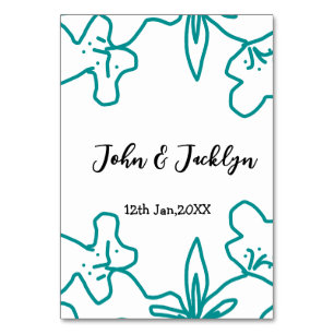 Turquoise blue wedding couple name date flstylish  table number