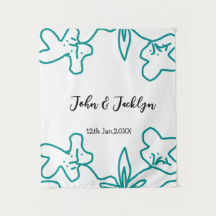 Turquoise blue wedding couple name date flstylish tapestry