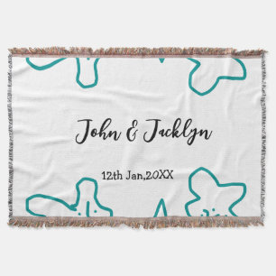 Turquoise blue wedding couple name date flstylish throw blanket