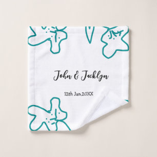 Turquoise blue wedding couple name date flstylish wash cloth