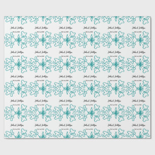 Turquoise blue wedding couple name date flstylish wrapping paper