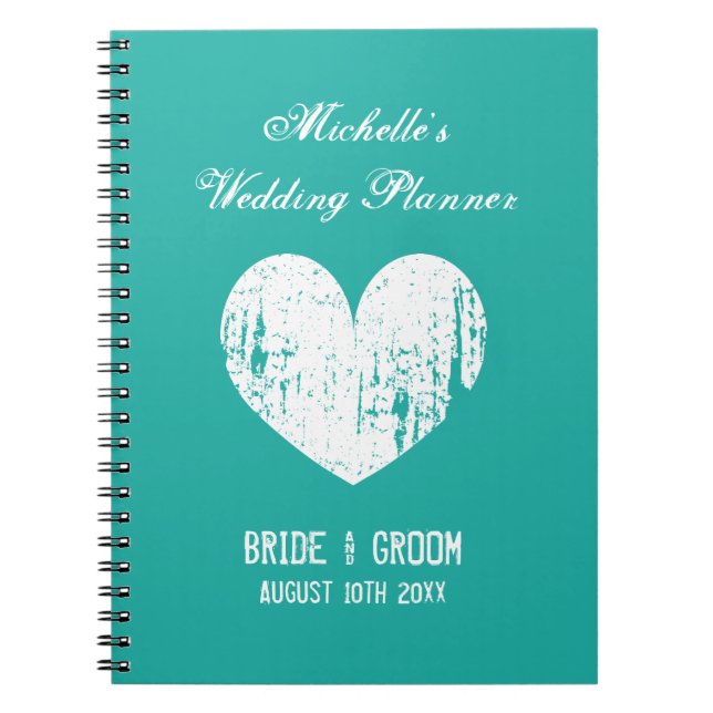 Turquoise blue wedding planner organiser notebook (Front)