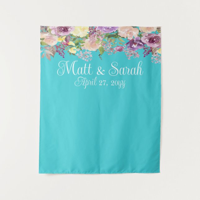 Turquoise Blue Wedding Reception Photo Booth Prop Tapestry (Front)