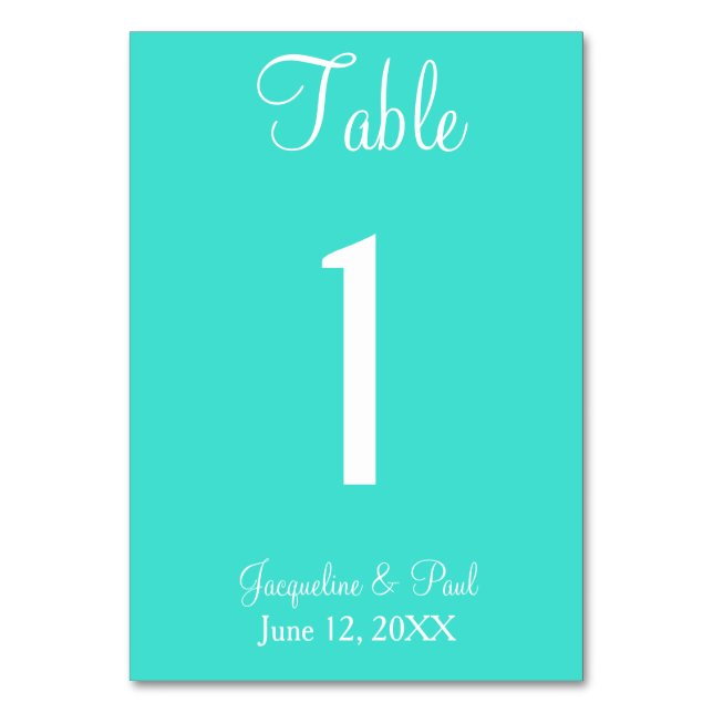 Turquoise Blue Wedding Table No. Cards (Front)