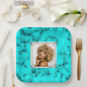 Turquoise blue western stone PHOTO girls party Paper Plate