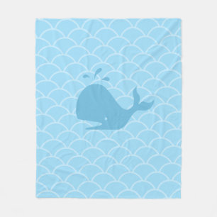 Turquoise Blue Whale on Wavy Ocean Fleece Blanket