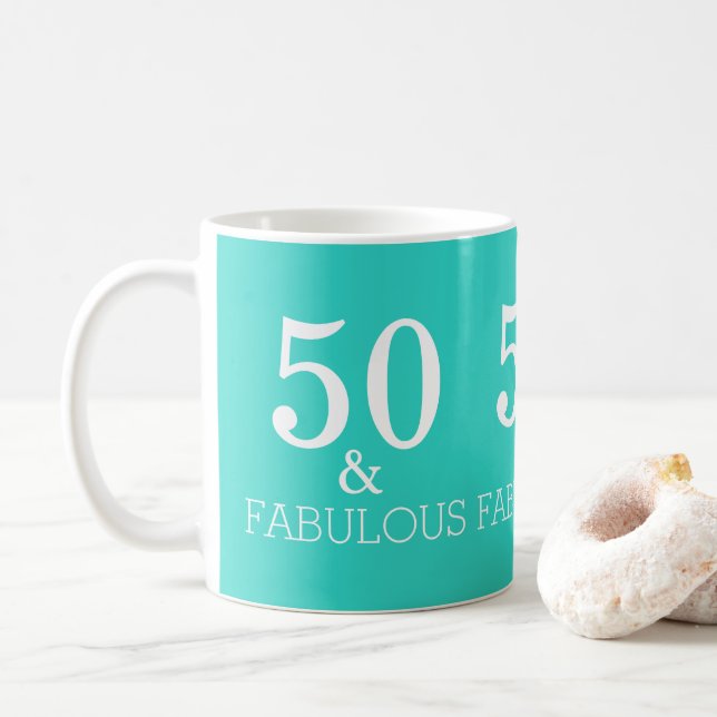 Turquoise Blue White 50 And Fabulous Birthday Coffee Mug (With Donut)