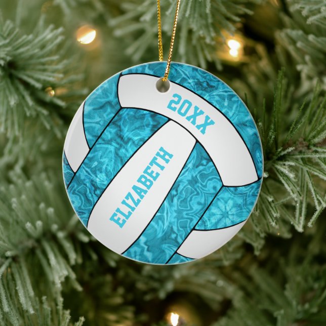 turquoise blue white girly volleyball ceramic tree decoration (Tree)