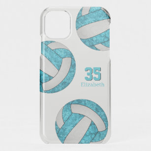 turquoise blue white girly volleyballs iPhone 11 case
