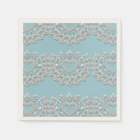 Turquoise Blue White Lace Heart Wedding Bridal