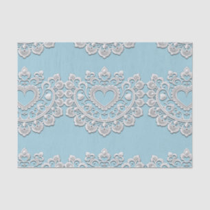 Turquoise Blue White Lace Heart Wedding Bridal Tissue Paper