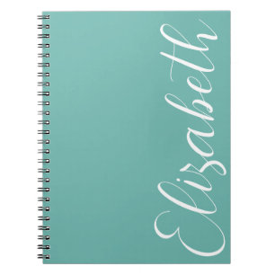 Turquoise Blue White Minimal Script Simple Elegant Notebook