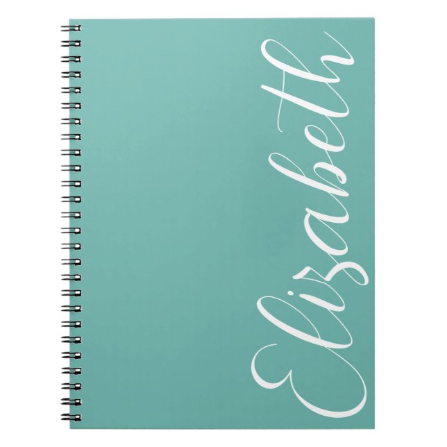 Turquoise Blue White Minimal Script Simple Elegant Notebook (Front)