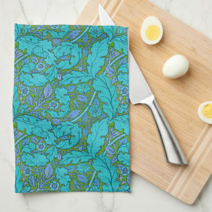 Turquoise blue William Morris Acanthus & Rose Tea Towel