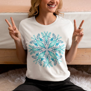 Turquoise Blue Winter Snowflake Flower T-Shirt