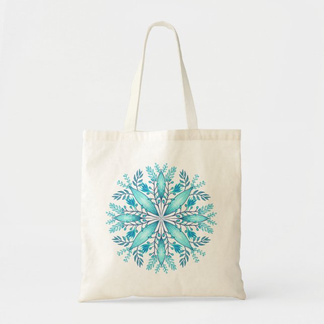 Turquoise Blue Winter Snowflake Flower  Tote Bag (Front)