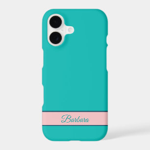 Turquoise Blue with Pink Name Label iPhone Case