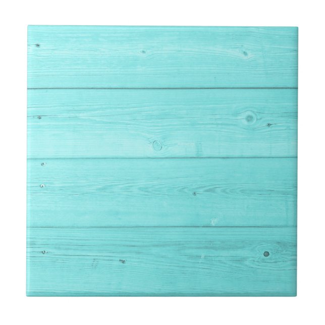 Turquoise blue wooden grain panel custom square tile (Front)