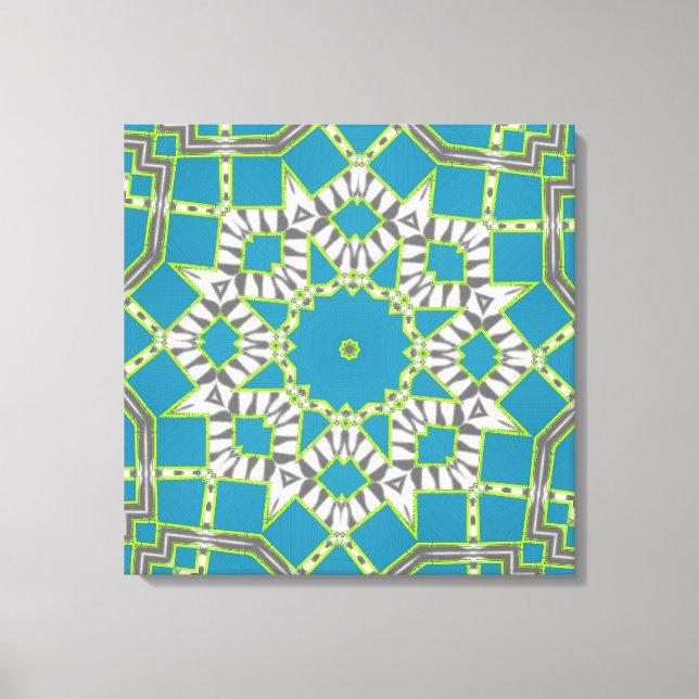 Turquoise Blue Zebra Green Kaleidoscope Pattern Canvas Print (Front)