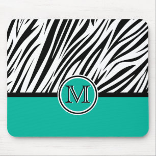 Turquoise Blue Zebra Monogram Pattern Mouse Mat