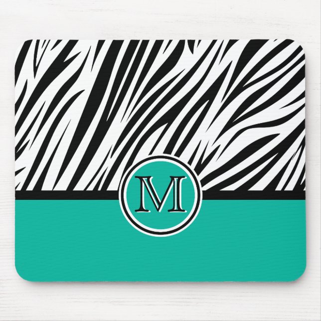 Turquoise Blue Zebra Monogram Pattern Mouse Mat (Front)