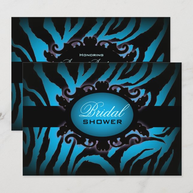 turquoise Blue zebra print Chic Bridal Shower Invitation (Front/Back)