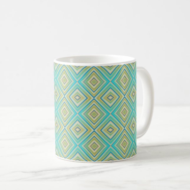 Turquoise Blues Alternative Diamond Pattern Coffee Mug (Front Right)