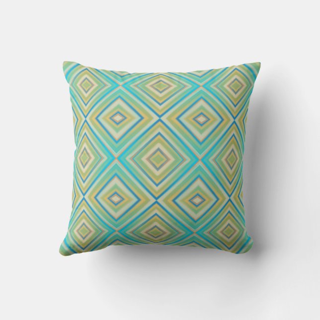 Turquoise Blues Alternative Diamond Pattern Cushion (Back)