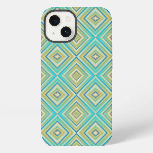 Turquoise Blues Alternative Diamond Pattern iPhone Case (Back)