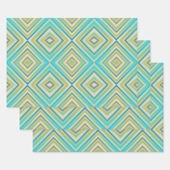 Turquoise Blues Alternative Diamond Pattern Wrapping Paper Sheet (Set)