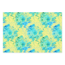 Turquoise Blues with Yellow and White, Floral