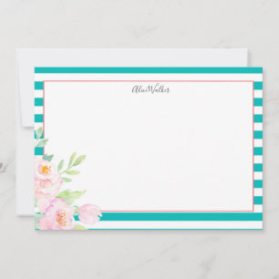 Turquoise Blush Peonies Stationery Card