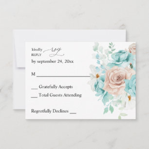 Turquoise & Blush Pink no Meal RSVP 2 Card